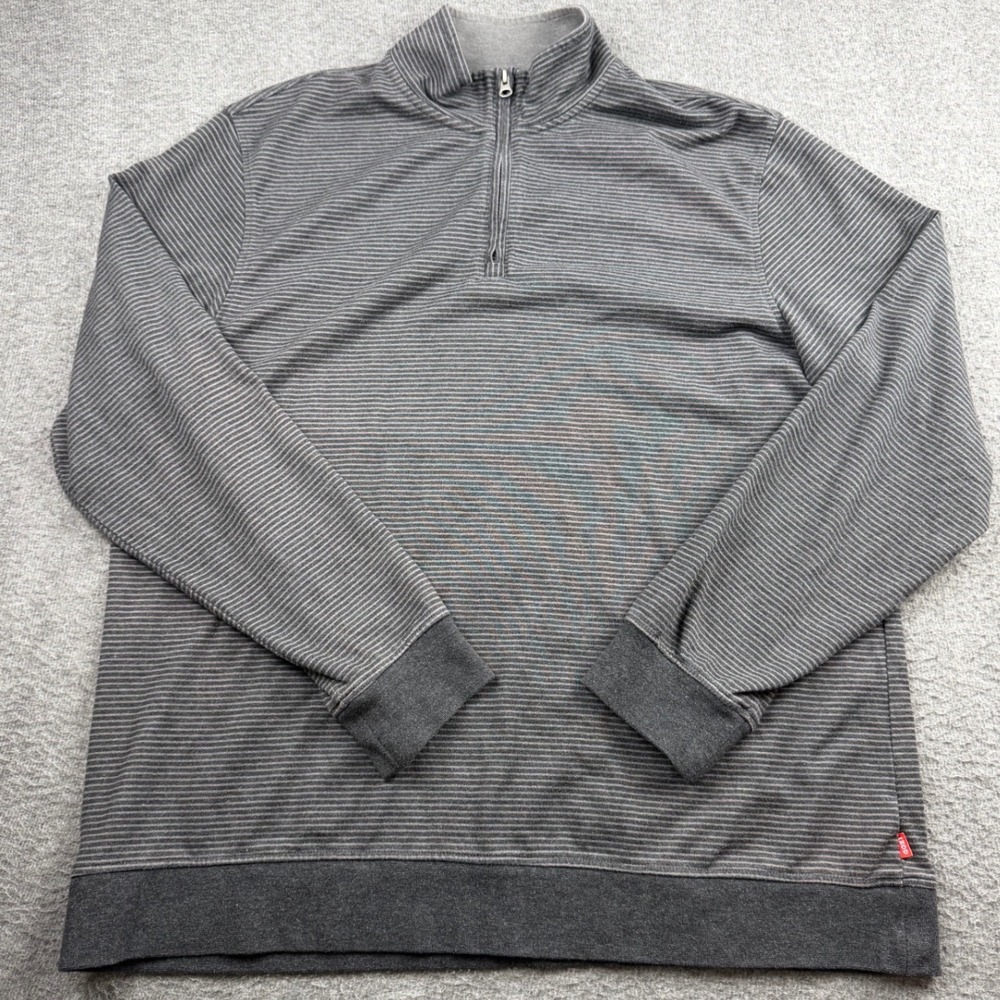 IZOD Men's XL‎ Quarter Zip Pullover Sweater Gray Striped Long Sleeve Mock Neck